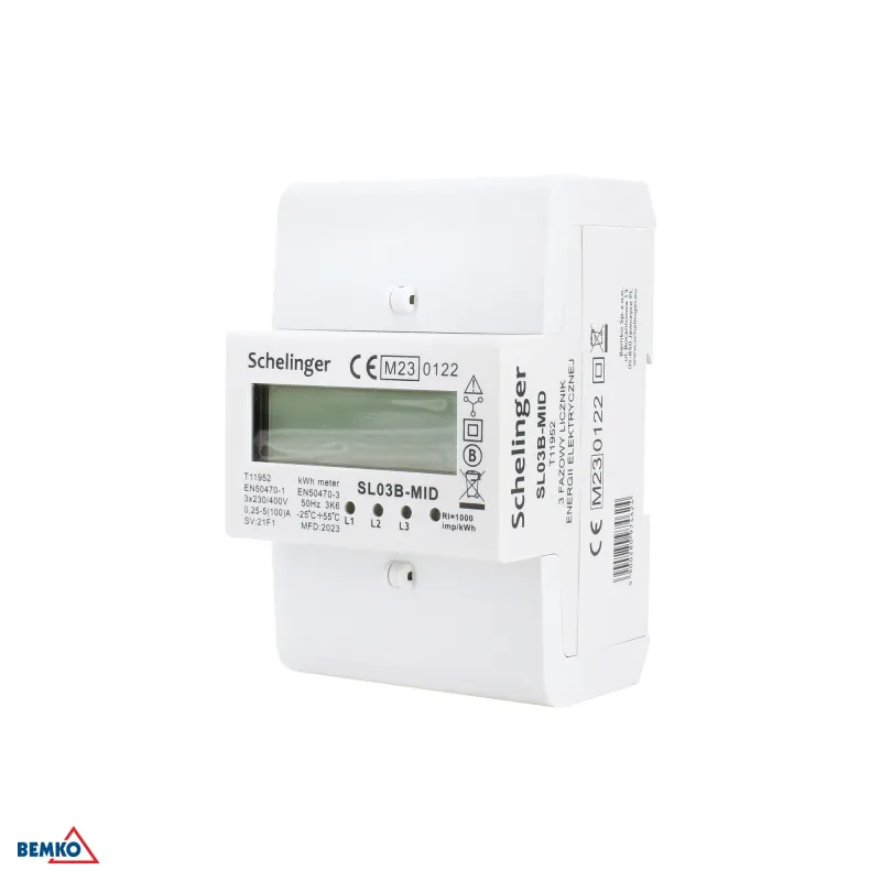 Compteur électrique triphasé MID Schelinger 100A Rail DIN IP50 3