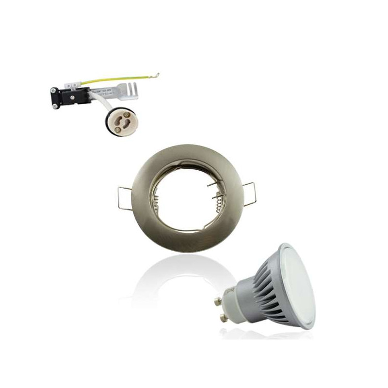 Kit Spot LED GU10 7W Rond Aluminium Blanc 60W 4100K Angle Large 120