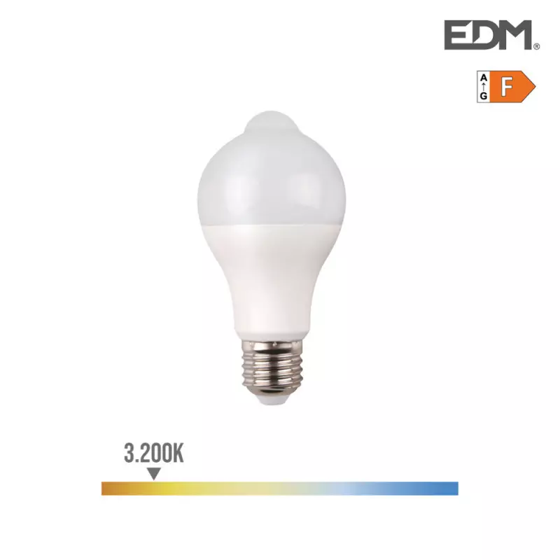 Ampoule LED E27 12W Ronde A60 à Détection de Mouvement - Blanc Chaud 3200K