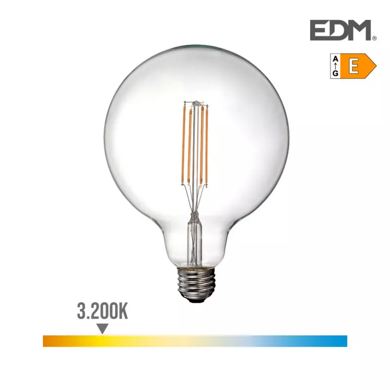 Ampoule LED E27 avec Filament 6W Globe 800lm (47W) 300° - Blanc Chaud 3200K