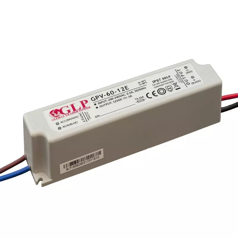 Alimentation LED DC12V 60W 5A Étanche IP67 GLP