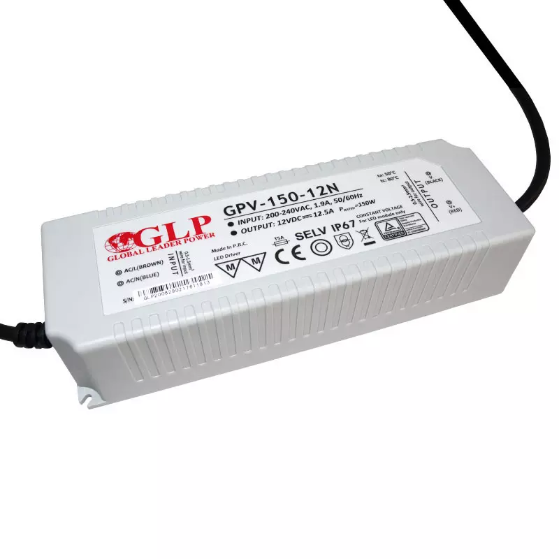 Alimentation LED DC12V 150W 12,5A Étanche IP67 GLP