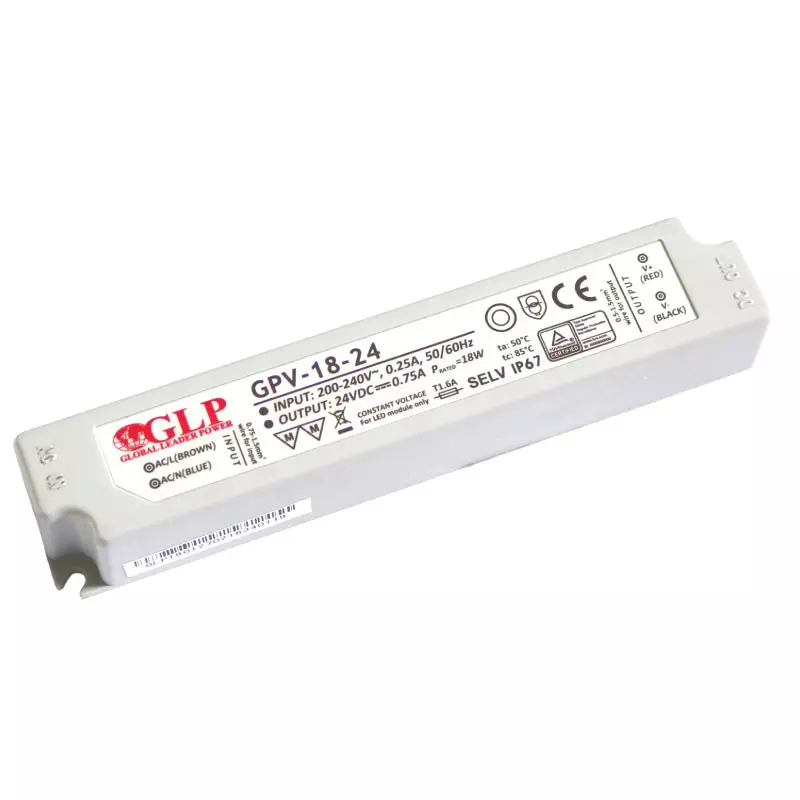 Alimentation LED DC12V 18W 1,5A Étanche IP67 GLP