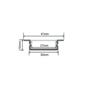 Profilé Encastrable 41mm Fin Hauteur 10mm Diffuseur Blanc pour Ruban LED 2m