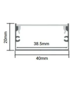 Profilé Aluminium large L40mm x h20mm pour Ruban LED 2m