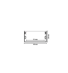 Profilé aluminium Noir diffuseur Noir Large 40mm x h20mm pour Ruban LED 2m