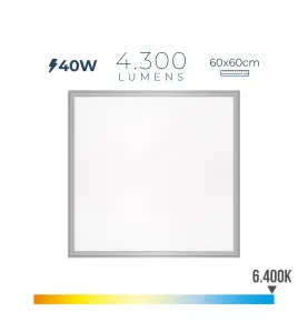 Dalle LED 40W Carré Chrome Mat 59,5 x 59,5 x 3,5cm - Blanc du Jour 6400K