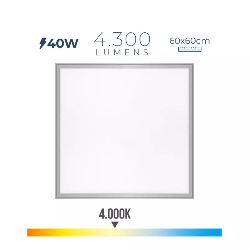 Dalle LED 40W Carré Chrome Mat 59,5 x 59,5 x 3,5cm - Blanc Naturel 4000K