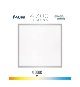 Dalle LED 40W Carré Chrome Mat 59,5 x 59,5 x 3,5cm - Blanc Naturel 4000K