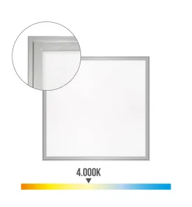 Dalle LED 40W Carré Chrome Mat 59,5 x 59,5 x 3,5cm - Blanc Naturel 4000K