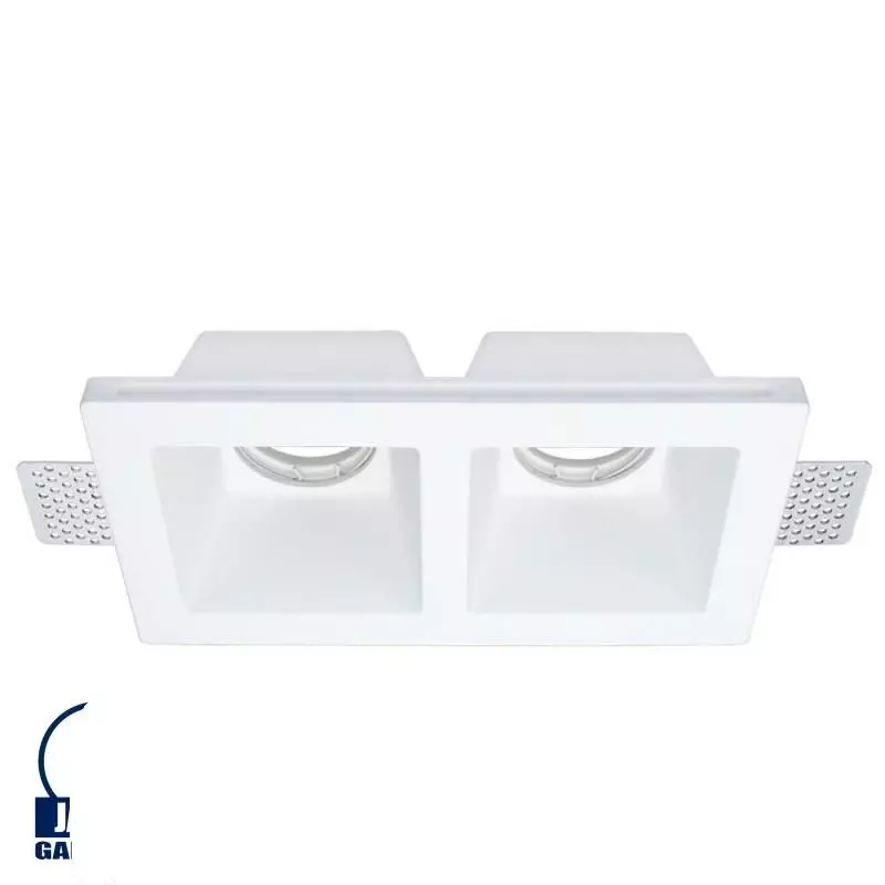 Support Spot Encastrable Blanc Rectangulaire Largeur 118mm 2xGU10 Max 35W