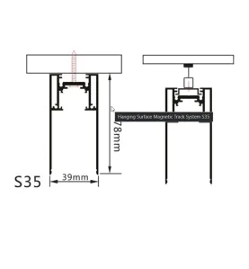 Rail Magnétique en Saillie Noir 1m Largeur 40mm en Aluminium Triphasé S35