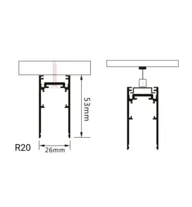 Rail Magnétique en Saillie Noir 1m Largeur 26mm en Aluminium Triphasé S20