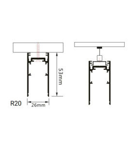 Rail Magnétique en Saillie Noir 1,5m Largeur 26mm en Aluminium Triphasé S20