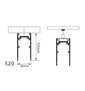 Rail Magnétique en Saillie Noir 2m Largeur 26mm en Aluminium Triphasé S20