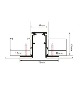 Rail Magnétique Semi-Encastrable Noir 1m Largeur 72mm en Aluminium Triphasé S20