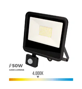 Projecteur LED à Détecteur 50W Noir étanche IP65 4000lm (400W) - Blanc Naturel 4000K