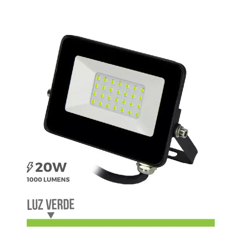 Projecteur LED 20W Noir Étanche IP65 1000lm (160W) - Vert