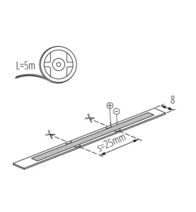 Ruban LED 5m Non-Étanche 8W/m Largeur 8mm - Blanc Chaud 3000K