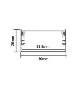 Profilé Aluminium Noir Diffuseur Blanc L40mm x h20mm x 2m