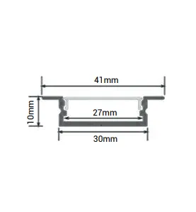 Profilé Encastrable 41mm Noir Fin h10mm Diffuseur Blanc pour Ruban LED 2m