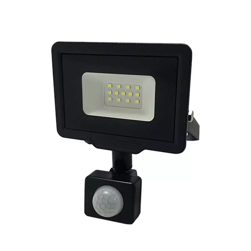 Projecteur LED Noir 10W à Détecteur IP65 800lm - Blanc Chaud 2700K