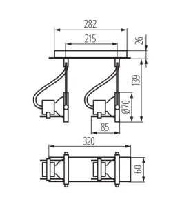 Applique Murale / Plafonier en Saillie GU10 PAR16 2X50W Ø70mm 320mmx60mm IP20 Argent