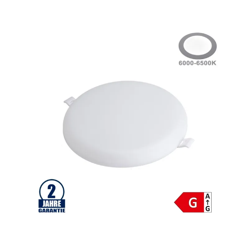 Plafonnier LED Rond 18W Extra Plat Encastrable Sans Cadre - Blanc du Jour 6000K