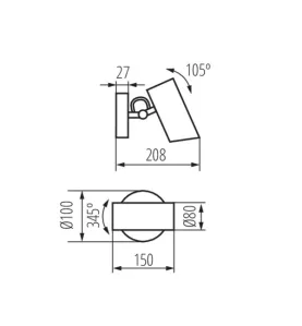 Applique Murale 10W E14 IP20 150mm Noir