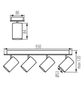 Plafonnier 4xGU10 10W IP20 930mm Blanc