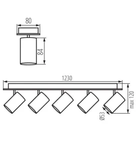 Plafonnier 5xGU10 10W IP20 1230mm Blanc