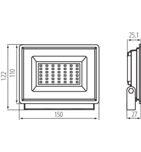 Projecteur LED 30W 2650lm Noir Étanche IP65 110° (240W) 122mmx150mm - Blanc Naturel 4000K