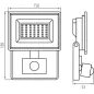 Projecteur LED à Détecteur 30W 2650lm Noir Étanche IP44 110° (240W) 189mmx150mm - Blanc Naturel 4000K