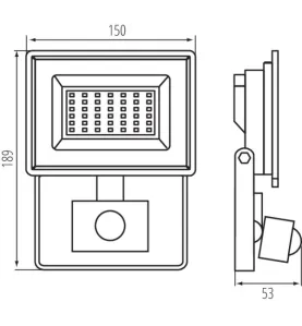 Projecteur LED à Détecteur 30W 2650lm Noir Étanche IP44 110° (240W) 189mmx150mm - Blanc Naturel 4000K