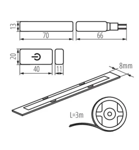 Kit Complet Ruban LED COB avec Contrôleur et Alimentation Dimmable 8W/m 720lm/m IP00 3m - Blanc Chaud 3000K