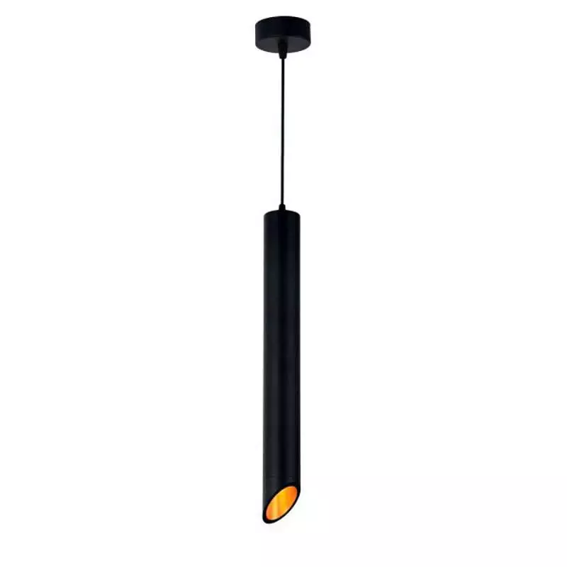 Suspension Moderne GU10 Noire Diffuseur Or H50cm