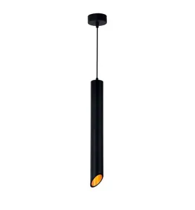 Suspension Moderne GU10 Noire Diffuseur Or H50cm