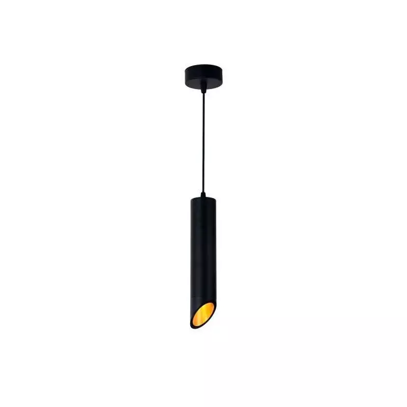 Suspension Moderne GU10 Noire Diffuseur Or H30cm