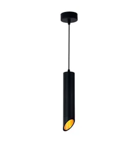 Suspension Moderne GU10 Noire Diffuseur Or H30cm