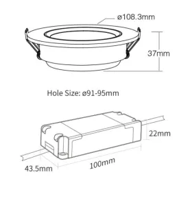 Spot LED Encastrable 12W 1000lm 30° Ø108.3mm Zigbee 3.0 - Blanc CCT (2700K-6500K) DW2-12W-ZB