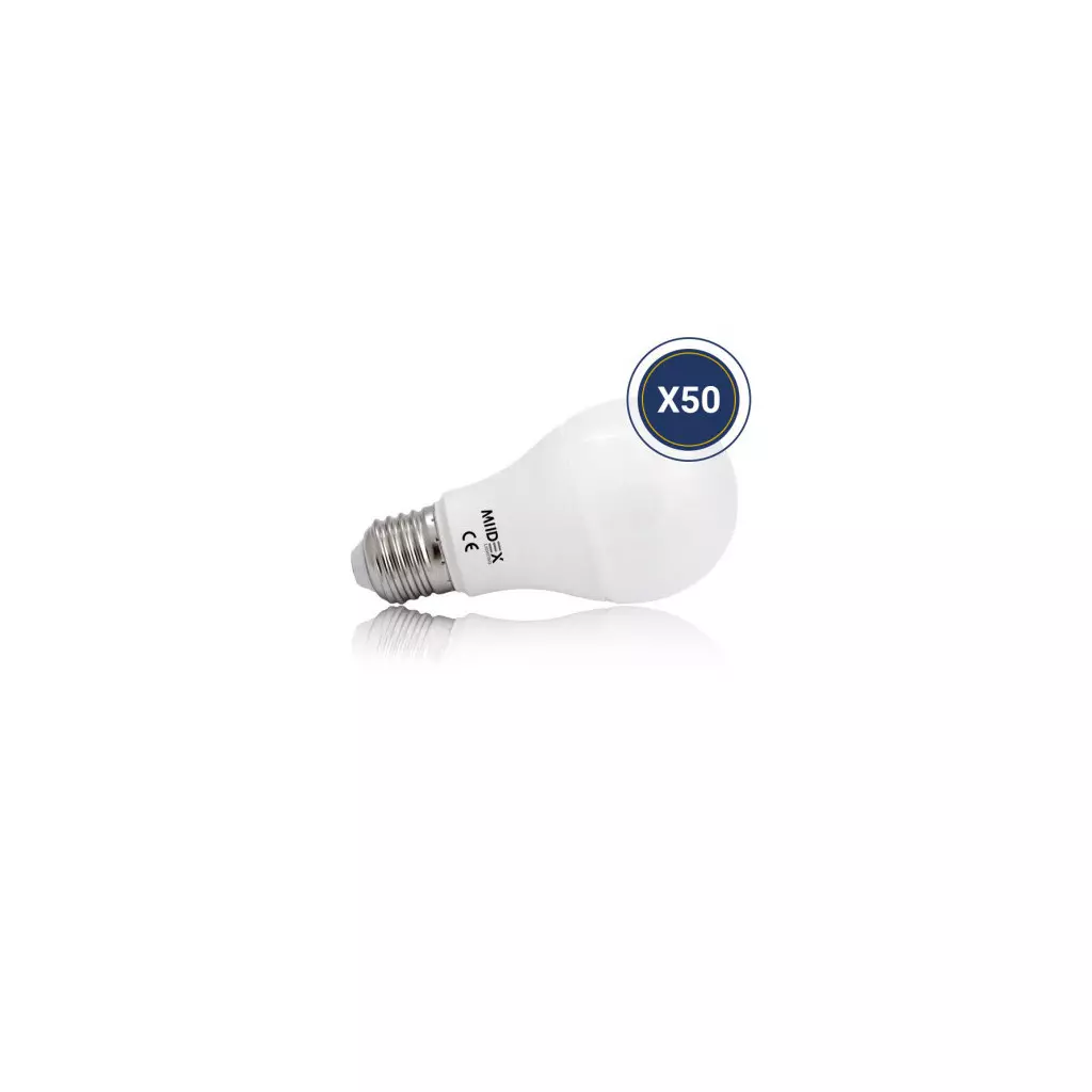 Pack de 50 Ampoules LED E27 AC220/240V 8.5W 806lm 200° IP20 Ø60mm