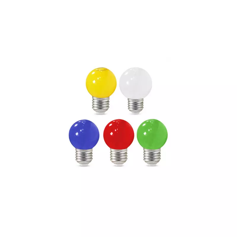 Blister x 5 Ampoules LED E27 1W G45 - Bleu - Rouge - Vert - Jaune - Blanc chaud 3000K