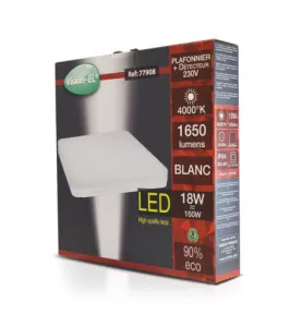 Plafonnier LED avec Détecteur 18W 1650lm 120° Étanche IP54 280mmx280mm - Blanc Naturel 4000K