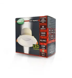 Spot LED Encastrable AC180/250V 15W 1600lm 38° IP20 Ø150mm - Blanc du Jour 6000K perçage Ø120mm