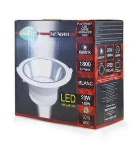 Spot LED Encastrable AC220/240V 20W 1800lm 38° IP20 Ø190mm - Blanc du Jour 6000K perçage Ø155mm