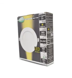 Plafonnier LED Encastrable AC220/240V 6W 450lm 120° Etanche IP40 IK08 Ø120mm - Blanc Chaud 3000K perçage Ø107mm