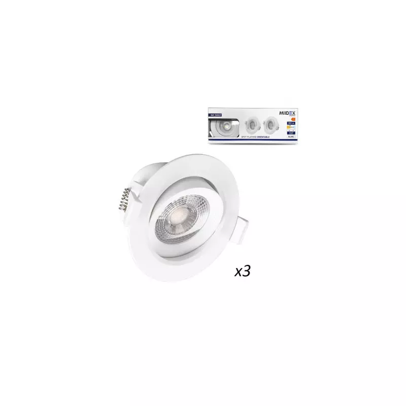 Pack de 3 Spots LED SMD Encastrable Orientable AC220/240V 5W 380lm 38° IP20 IK08 Ø90mm - Blanc Chaud 3000K perçage Ø68mm