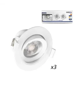 Pack de 3 Spots LED SMD Encastrable Orientable AC220/240V 5W 380lm 38° IP20 IK08 Ø90mm - Blanc Chaud 3000K perçage Ø68mm