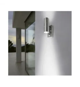 Applique Murale + Détecteur Réglable AC220/240V 2xGU10 2x7Wmax Inox 316L Etanche IP44 IK08 210mm