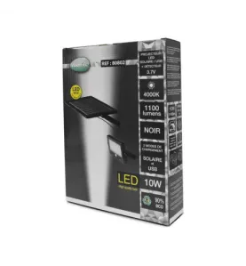 Projecteur LED Solaire avec Détecteur 6m + Chargeur USB 10W 1100lm 90° Étanche IP44 IK06 235mmx170mm - Blanc Naturel 4000K